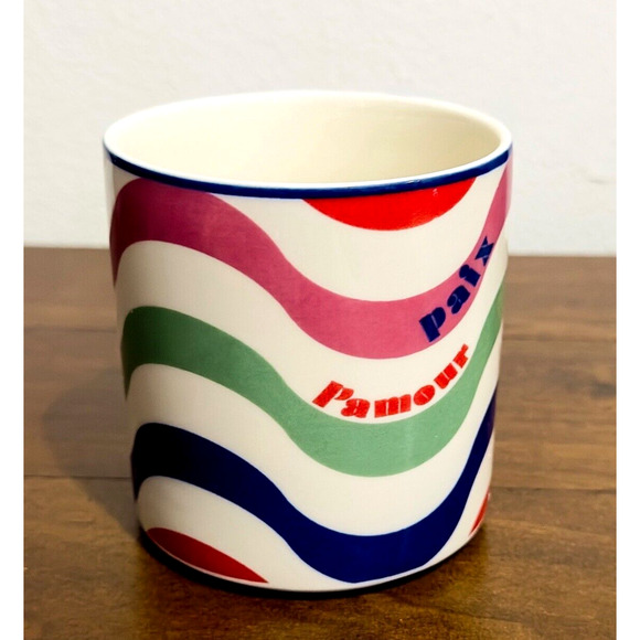 NWT: Maeve by Anthropologie - Paix, L'amour, Joie, Striped Ceramic Coffee Mug - Picture 3 of 5